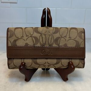 Coach Wallet Canvas tan & brown Ashley Jacquard Signature Logo Full Size Wallet
